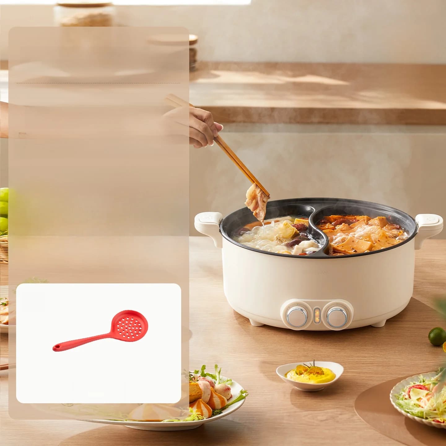Oală electrică hot pot cu două zone de 7L și control independent al temperaturii