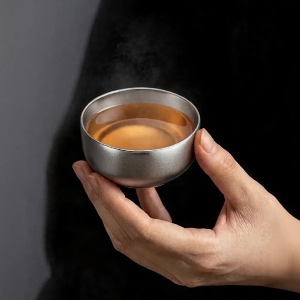 Set de cești Gongfu din titan pur 55ml, finisaj simplu, realizat manual