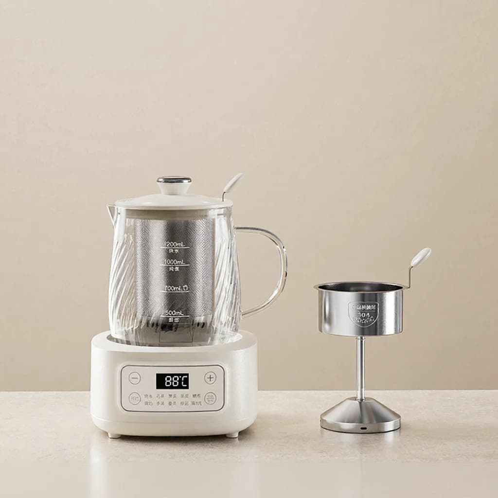 Oală electrică din sticlă pentru sănătate, 1.2L, cu control al temperaturii