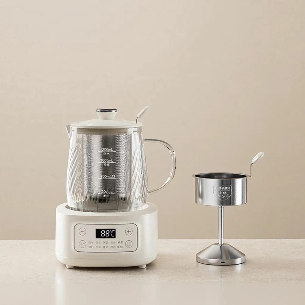 Oală electrică din sticlă pentru sănătate, 1.2L, cu control al temperaturii