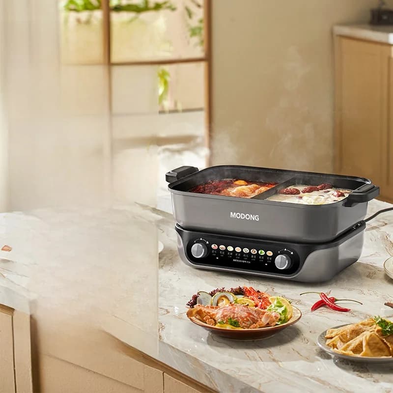 Oală electrică split pentru hot-pot cu strat antiaderent, capacitate 8L