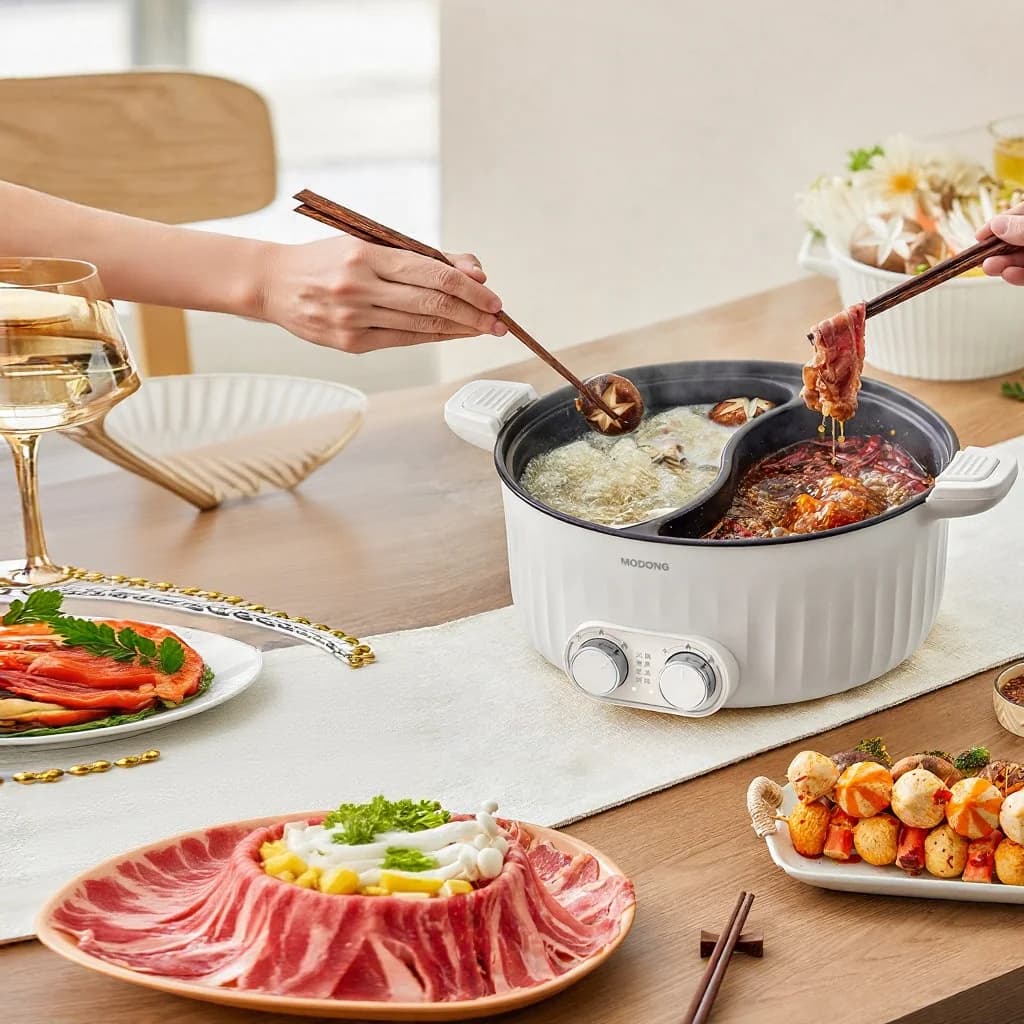 Oală electrică hot pot cu două zone de 7L și control independent al temperaturii