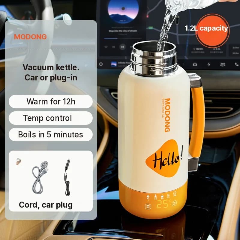 Ceașcă fierbător electric portabil pentru mașină și priză, 1L, oțel inoxidabil 316