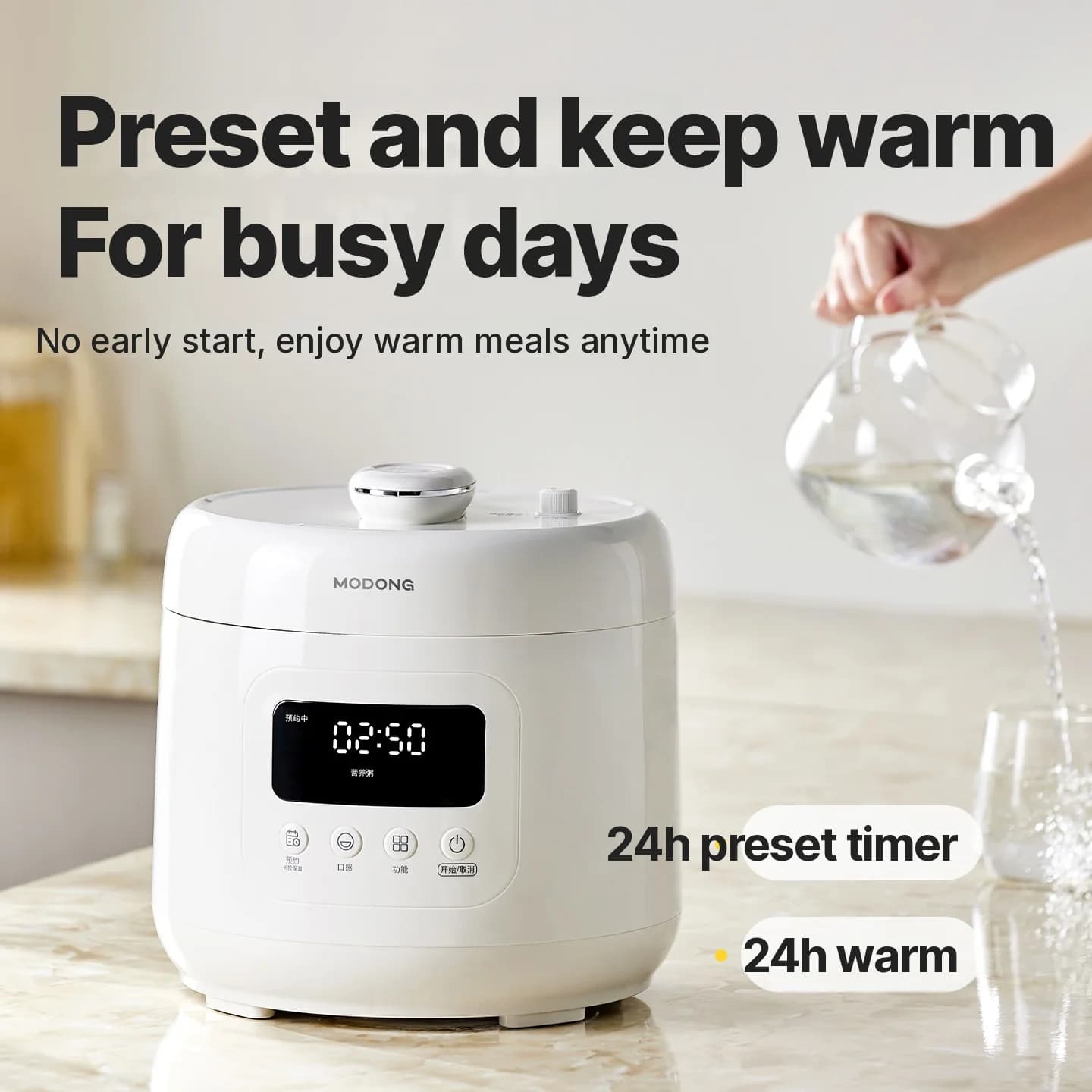Oală electrică sub presiune 4L cu căptușeală ceramică, 800W, timer 17-24H