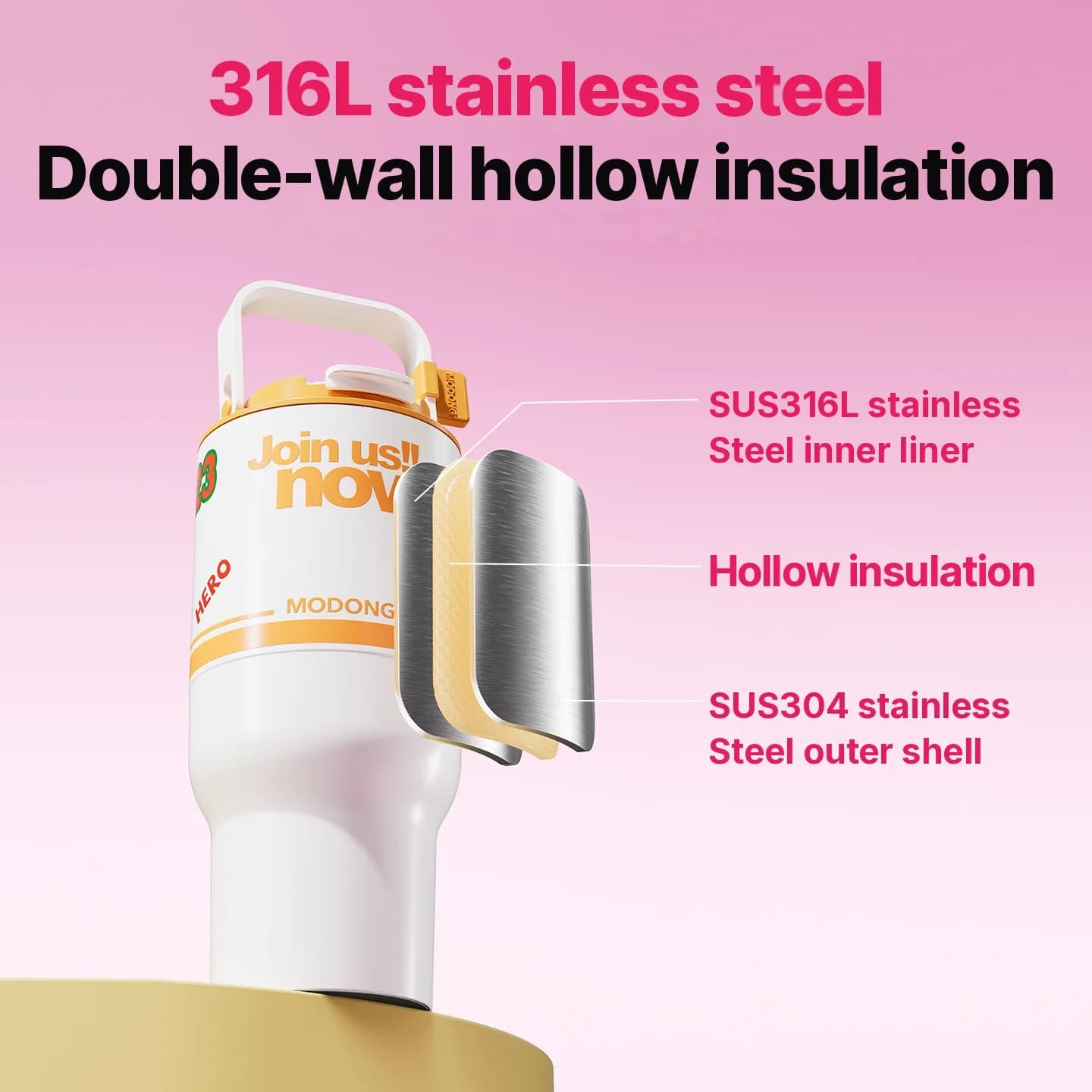 Cană electrică portabilă cu încălzire și amestecare, 220V, 2500W, oțel 316