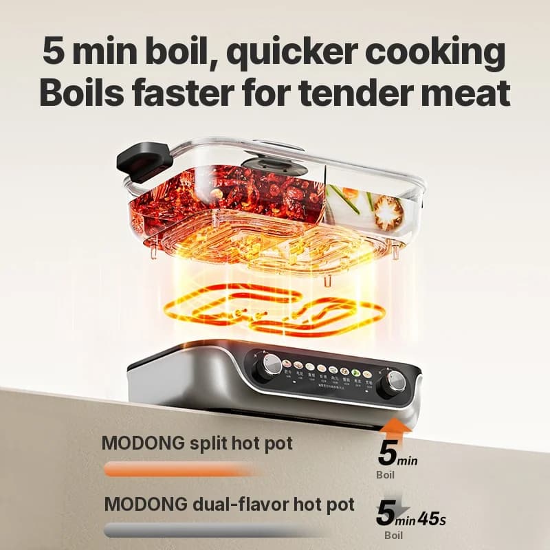 Oală electrică split pentru hot-pot cu strat antiaderent, capacitate 8L