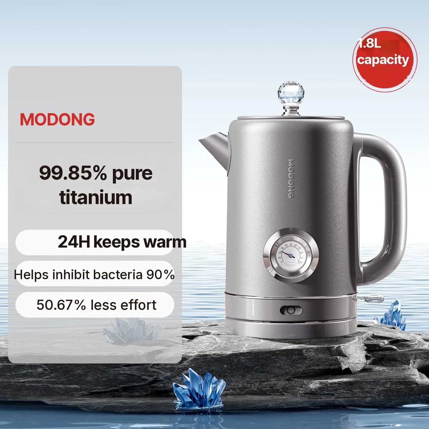 Fierbător electric din titan pur cu afișaj al temperaturii 1.8L