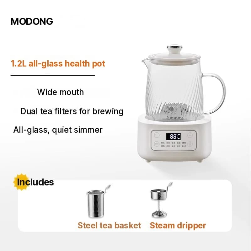 Oală electrică din sticlă 1-1.5L cu control tactil pentru ceai