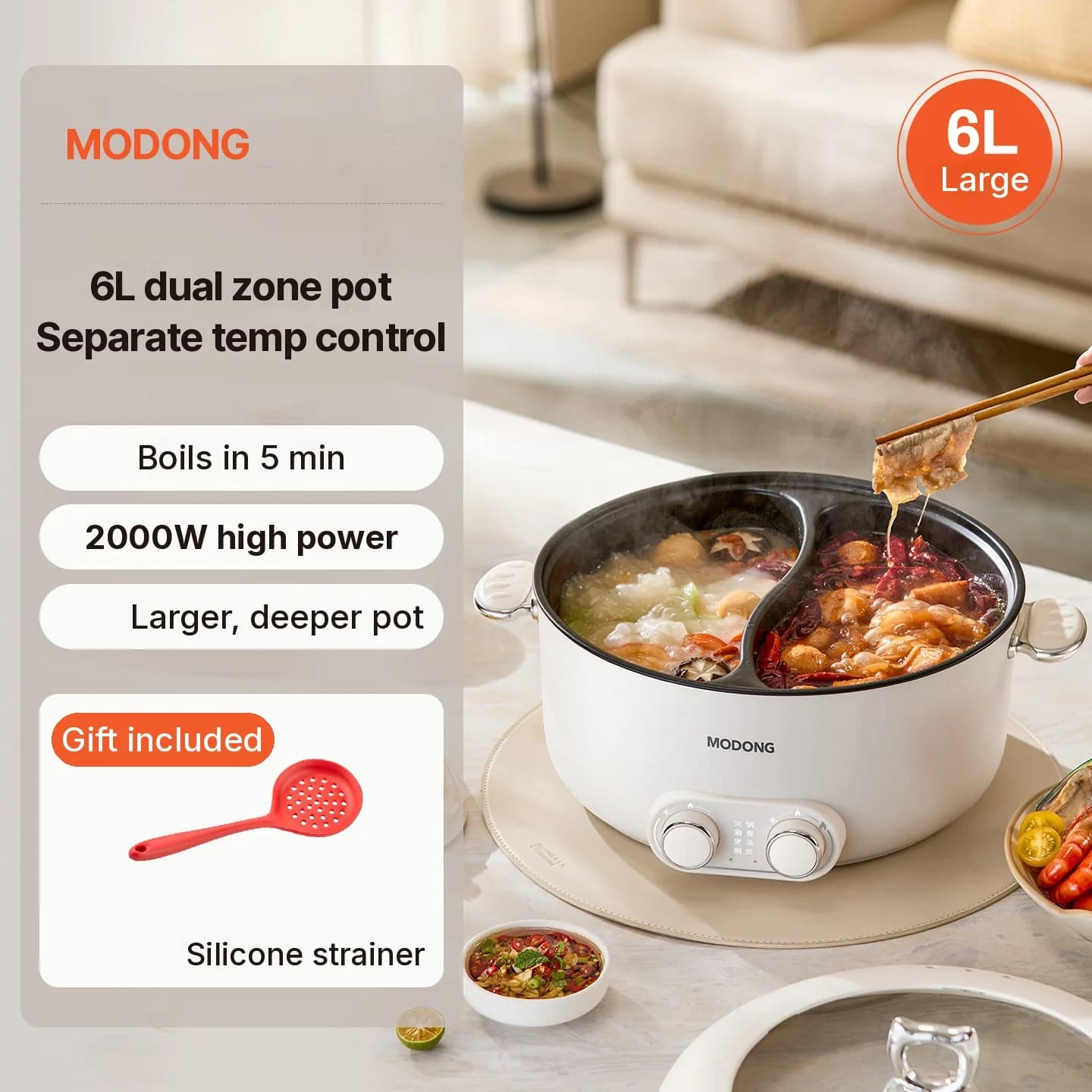 Oală electrică dublă zonă 6L cu control independent al temperaturii