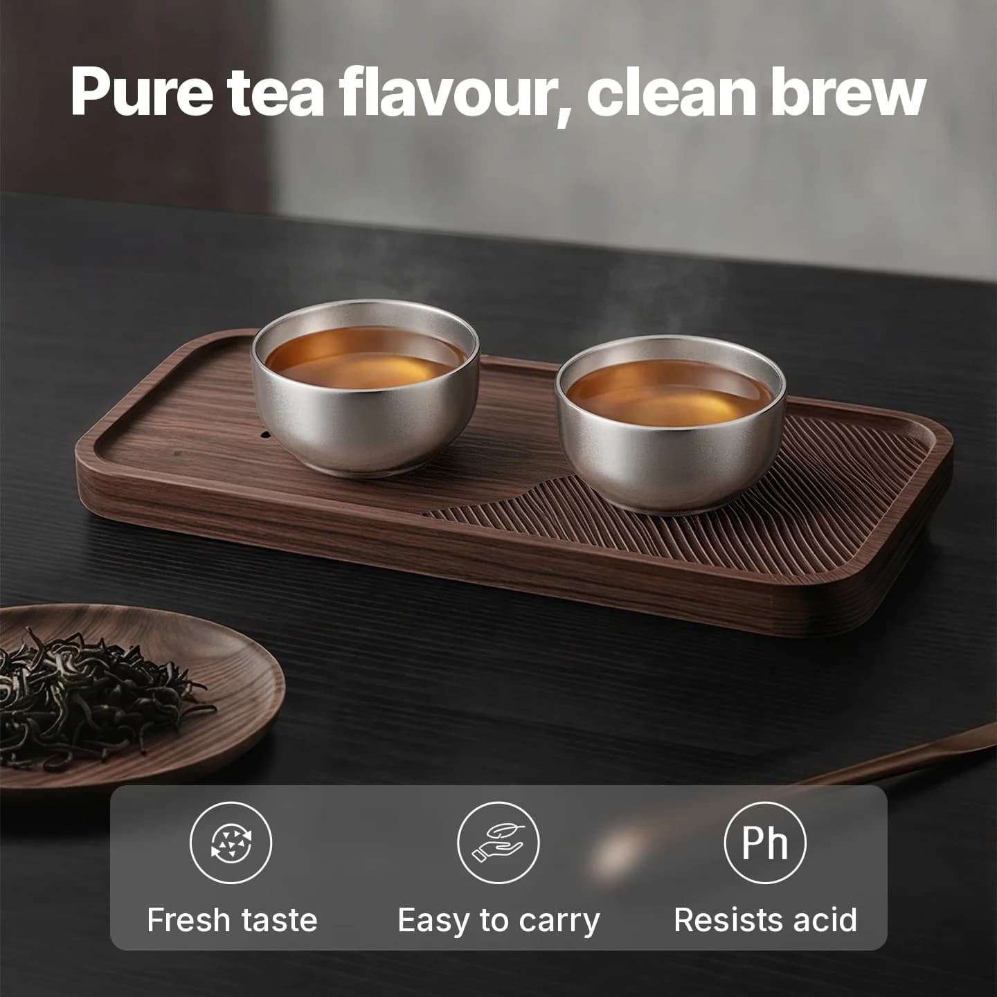 Set de cești Gongfu din titan pur 55ml, realizat manual, finisaj simplu