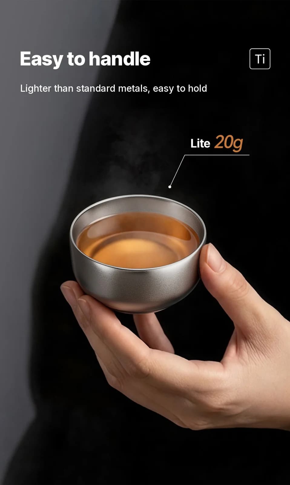 Set cești Gongfu din titan pur 55ml, finisaj simplu, lucrate manual