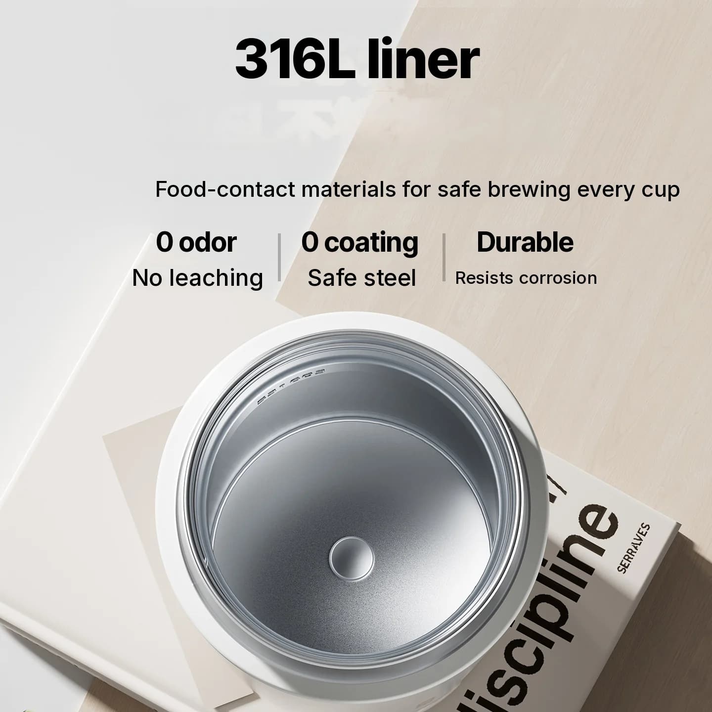 Cană electrică portabilă pentru încălzirea apei, 350ml, oțel inoxidabil 316L