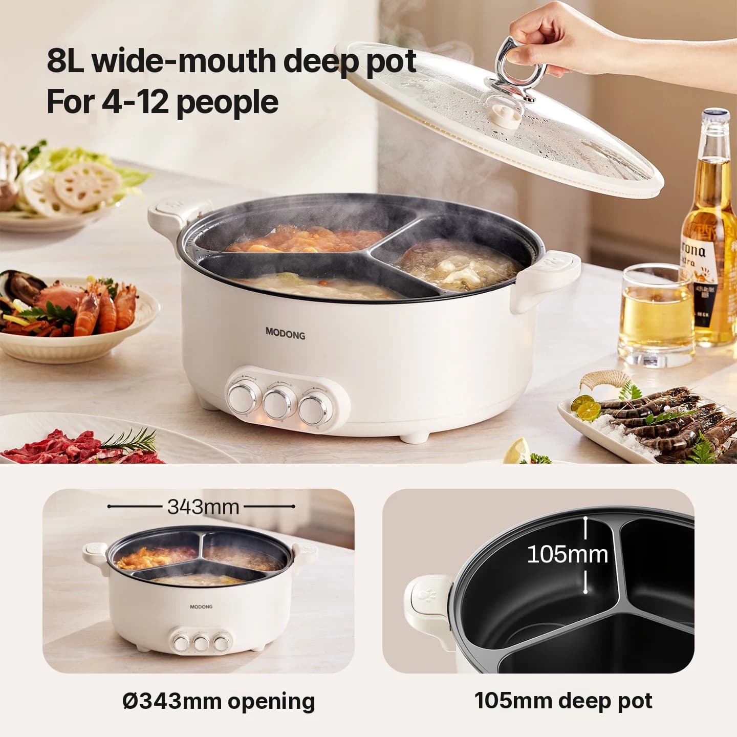 Oală electrică pentru hot pot cu separator, 5,6L/8L, 220V