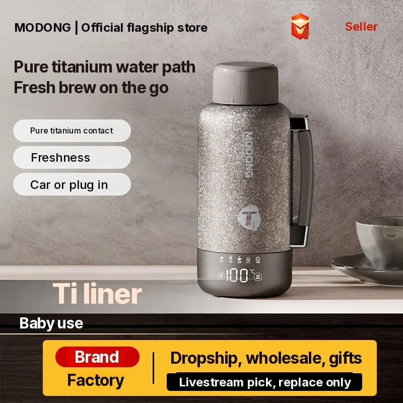 Cană electrică portabilă din titan 1L, fierbător de călătorie cu două moduri