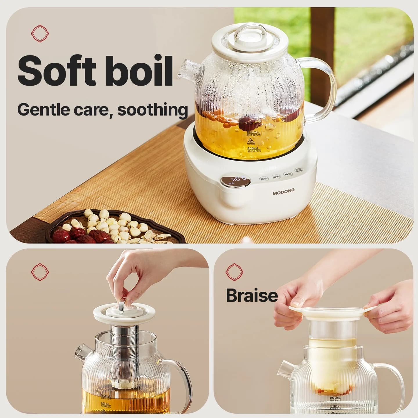 Fierbător electric din sticlă cu control al temperaturii, 1L
