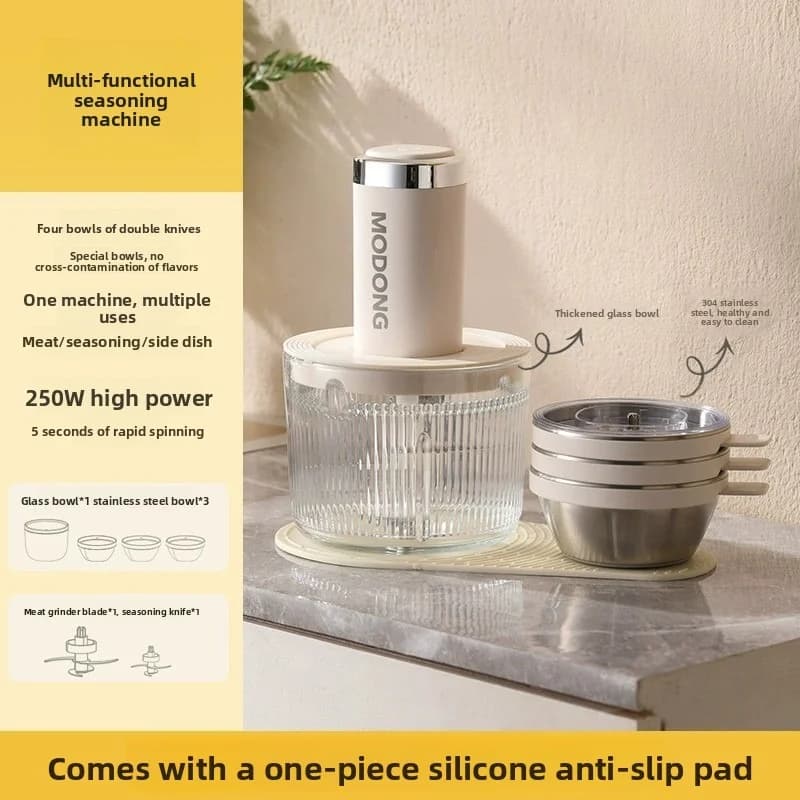 Tocător electric de alimente cu bol de sticlă, 4 lame, pentru casă