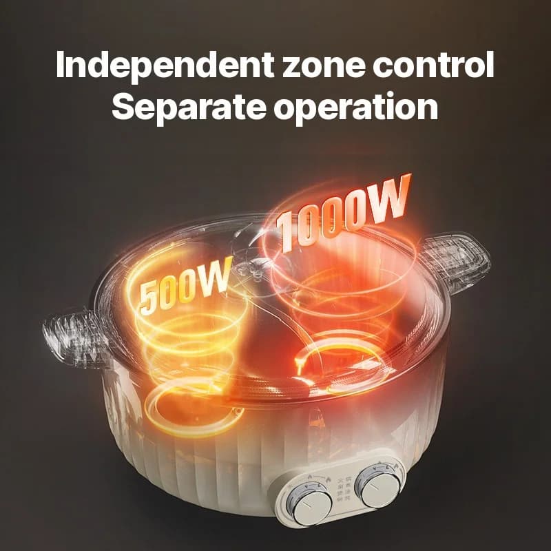 Oală electrică hot pot cu două zone de 7L și control independent al temperaturii