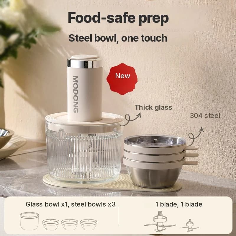 Tocător electric de alimente cu bol de sticlă, 4 lame, pentru casă