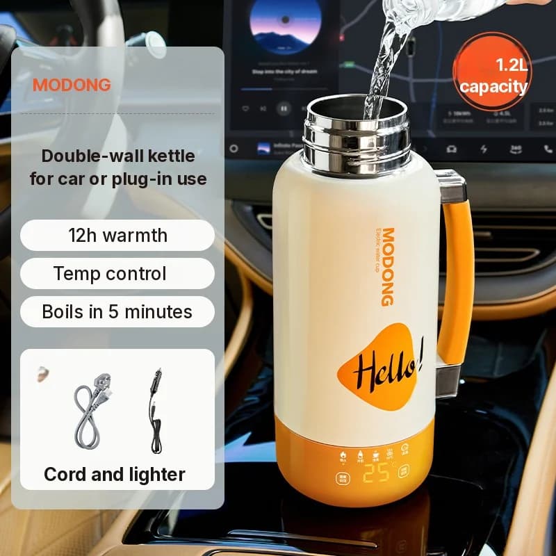 Cană electrică portabilă pentru încălzire, auto și priză, 1L, oțel inoxidabil 316