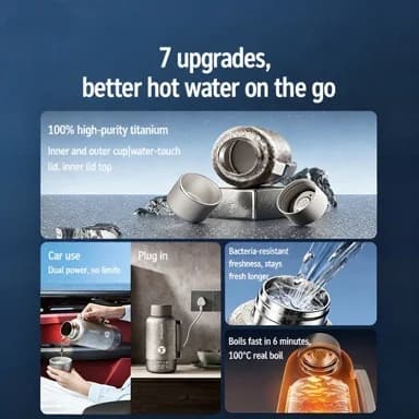 Cană electrică portabilă din titan 1L, fierbător de călătorie cu două moduri
