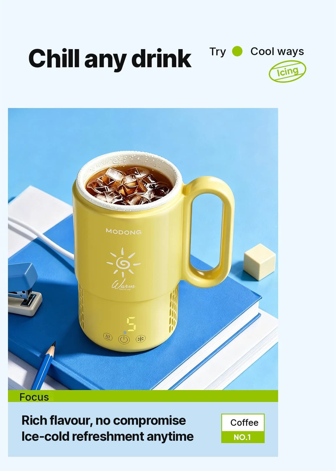 Ceașcă portabilă cu funcție de încălzire și răcire, 450 mL, 36W, control touch
