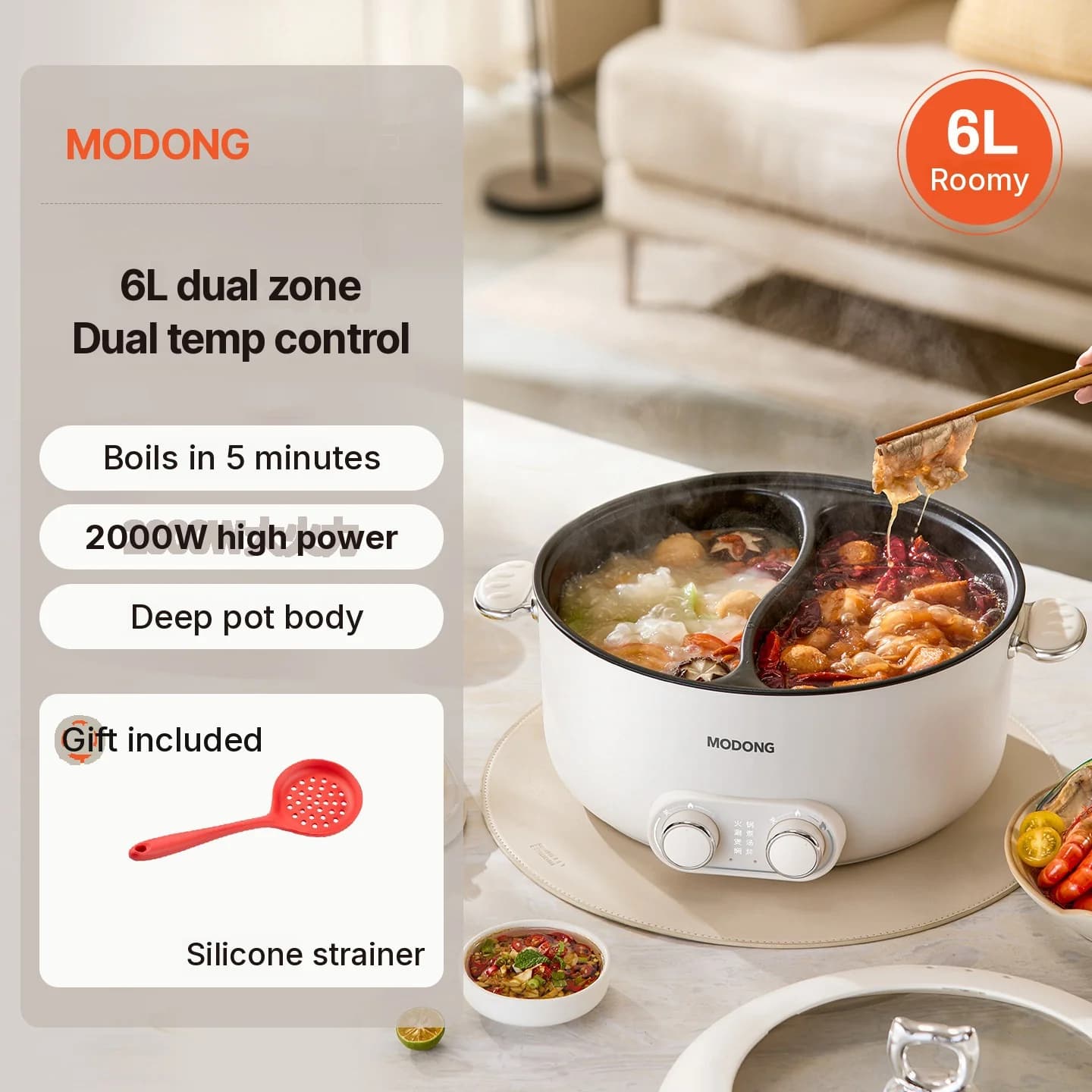 Oală electrică 6L cu două zone de gătit și control independent al temperaturii