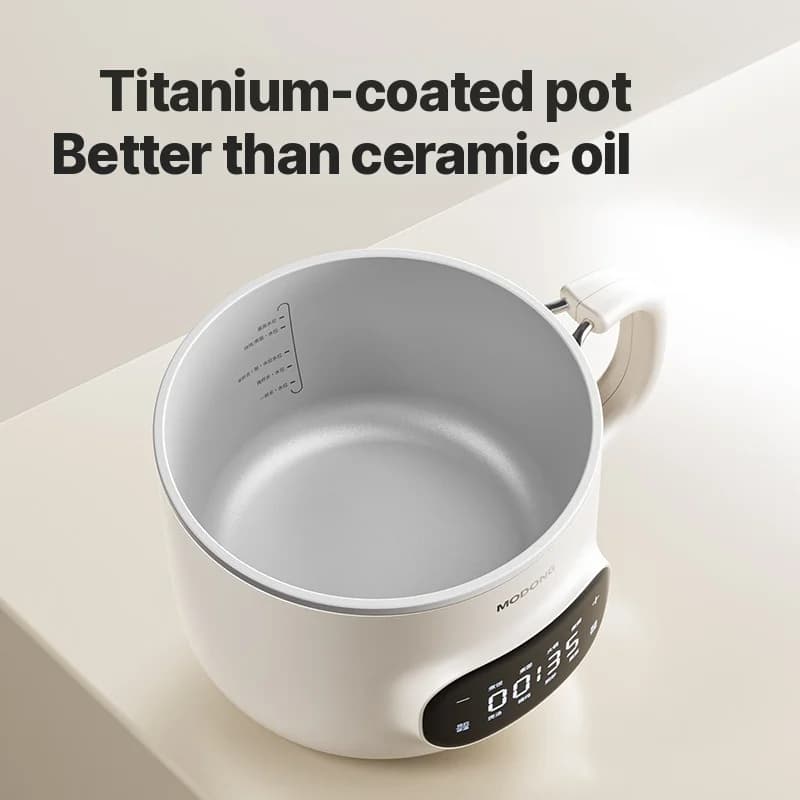Oală electrică mini de gătit 2L cu strat ceramic antiaderent și aburitor