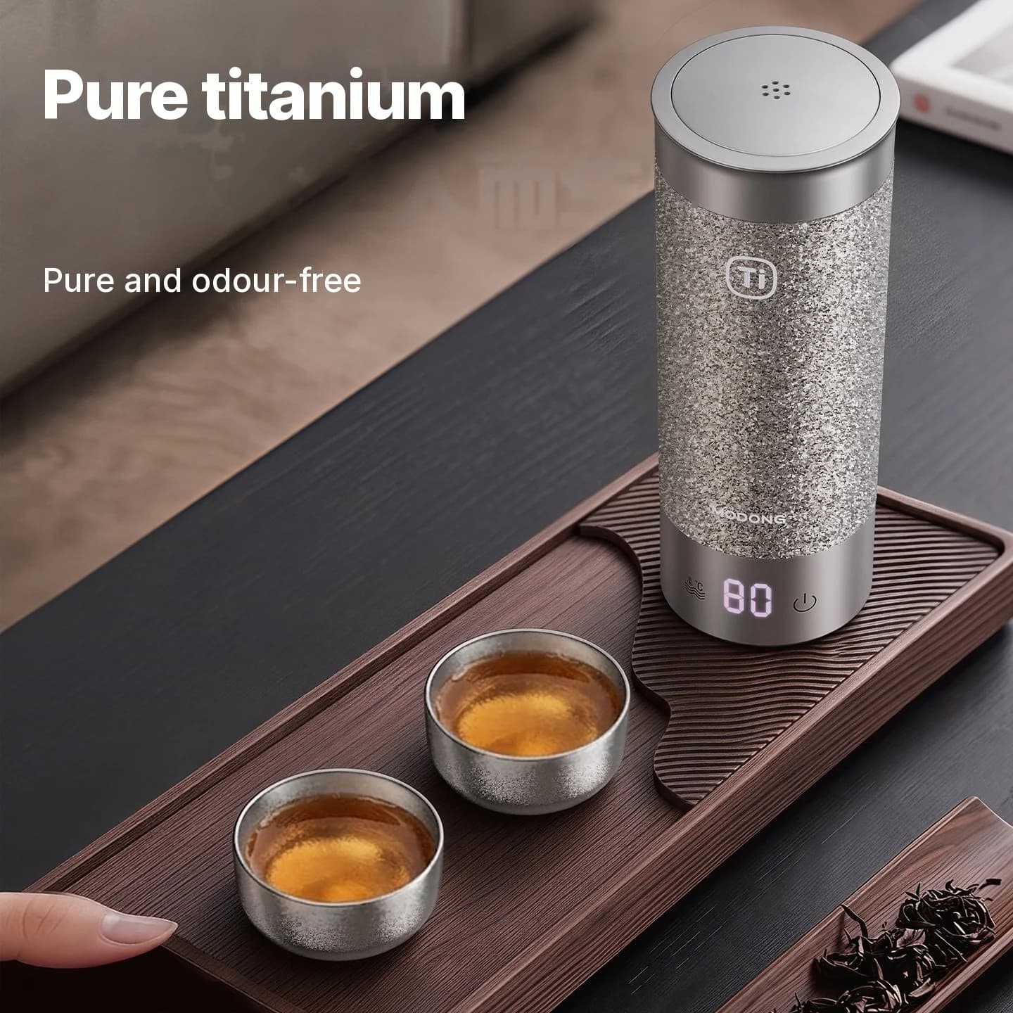 Set de cești Gongfu din titan pur 55ml, realizat manual, finisaj simplu