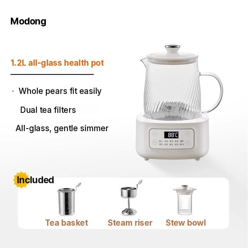 Oală electrică din sticlă pentru sănătate 1-1,5L, control tactil, pentru ceai