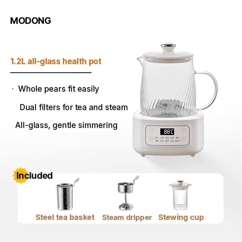 Oală electrică din sticlă 1-1.5L cu control tactil pentru ceai