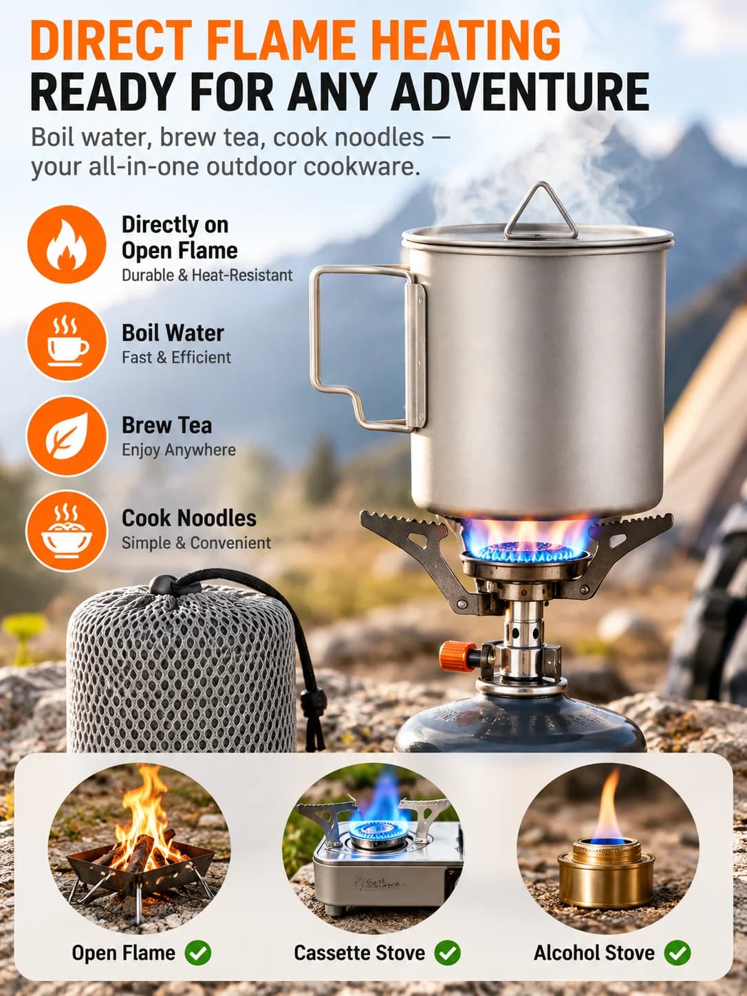 Cană pliabilă din titan pur pentru camping