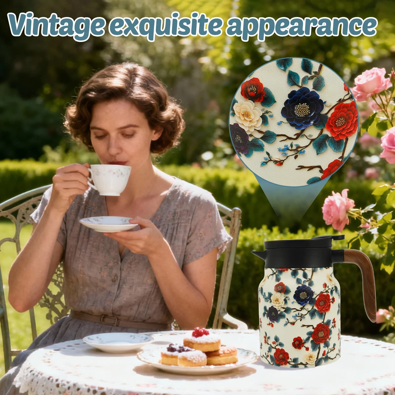 Set termos pentru ceai vintage cu flori