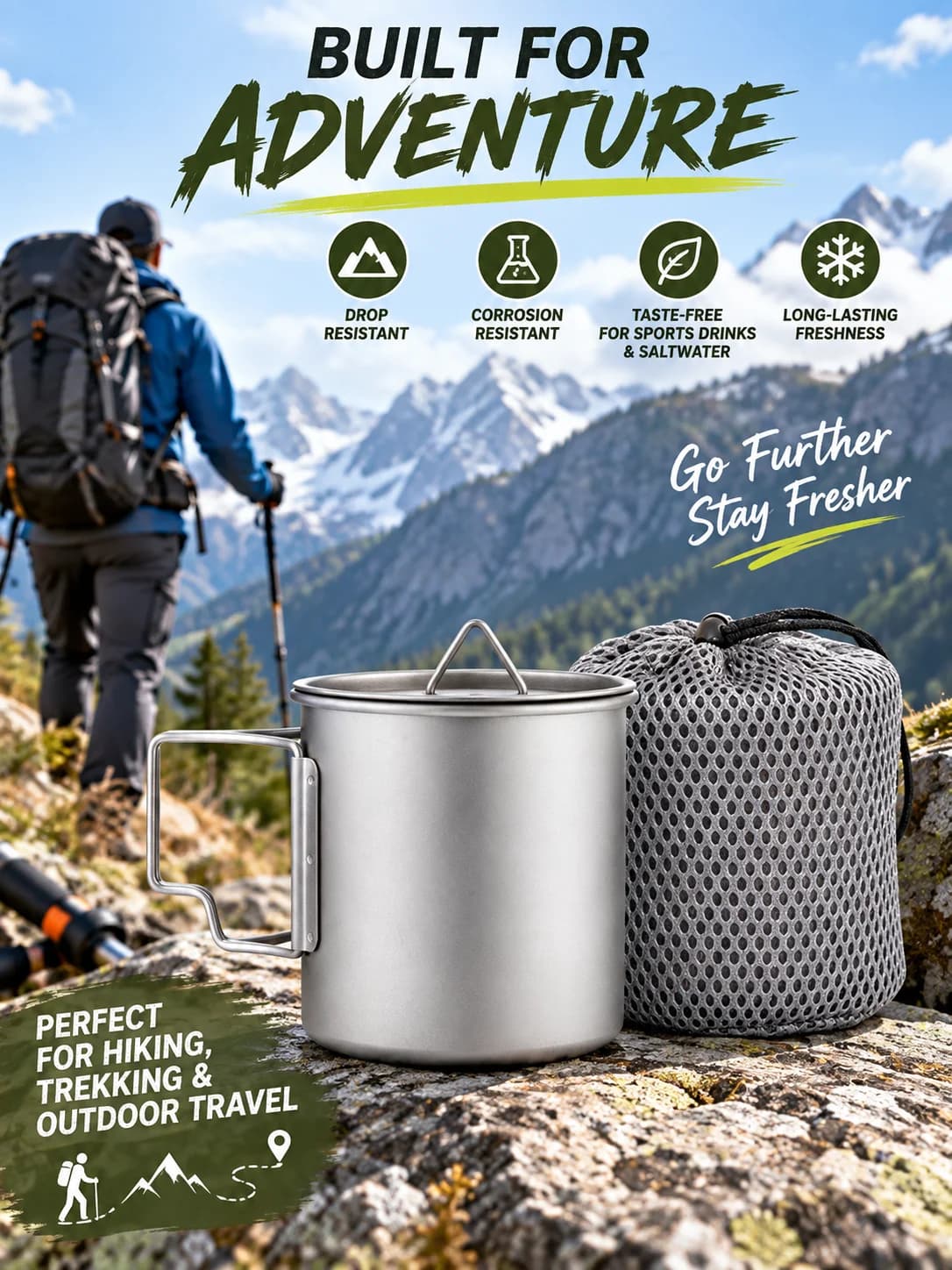 Cană pliabilă din titan pur pentru camping